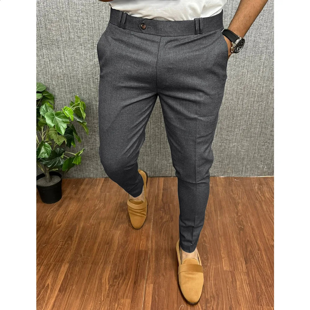 Men Smart Casual Pants Pencil Straight Business Formal Mans Slim Fit Trousers Stretch Clothing Male Pantalon Hombre 241230
