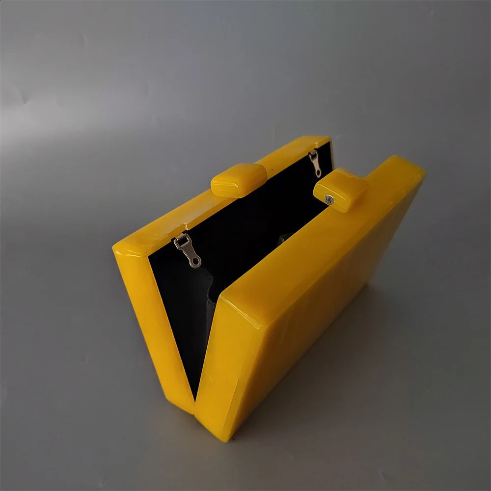 Trendy Chic Party Clutch Purse Messenger Bag Women Cute Box Acrylic Bright Yellow Dinner Handbag Lady Wedding Evening Bags 241231