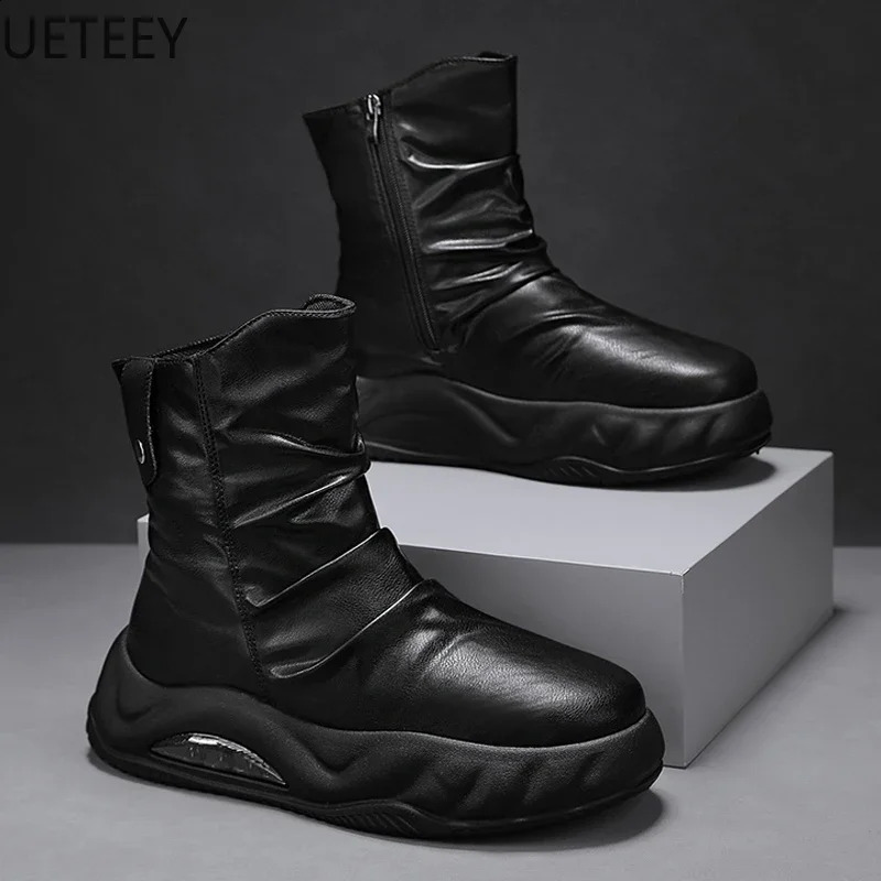 Men Boots High Boot Thickening Lace-up High Tops Hard-wearing Model UETEEY Thick Bottom Fashion Vintage Winter Boot 241231