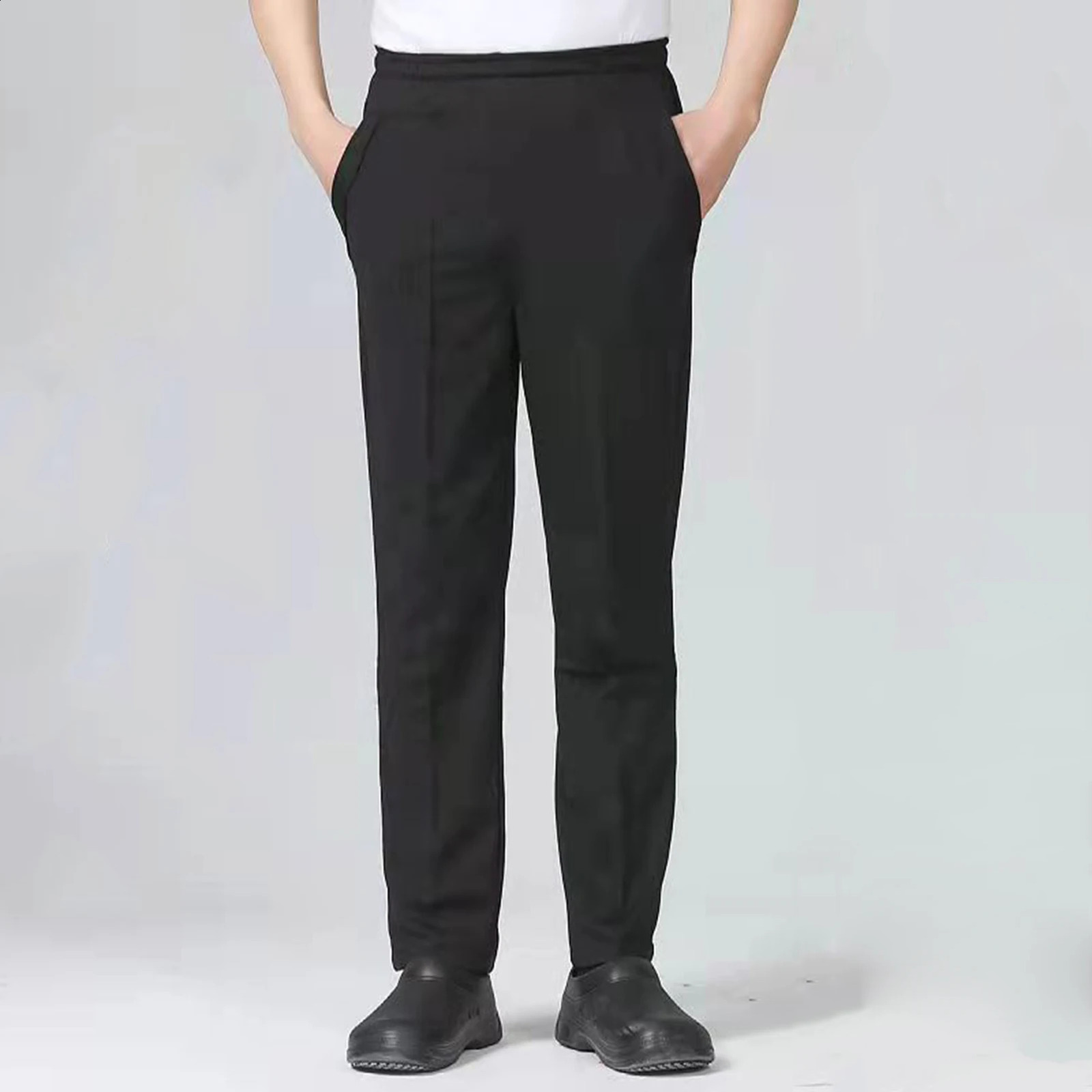 Unisex Chef Pants Loose Elastic Waist Trousers Pockets Stretchy Service Cook Restaurant Uniform Waiter Secure 241230