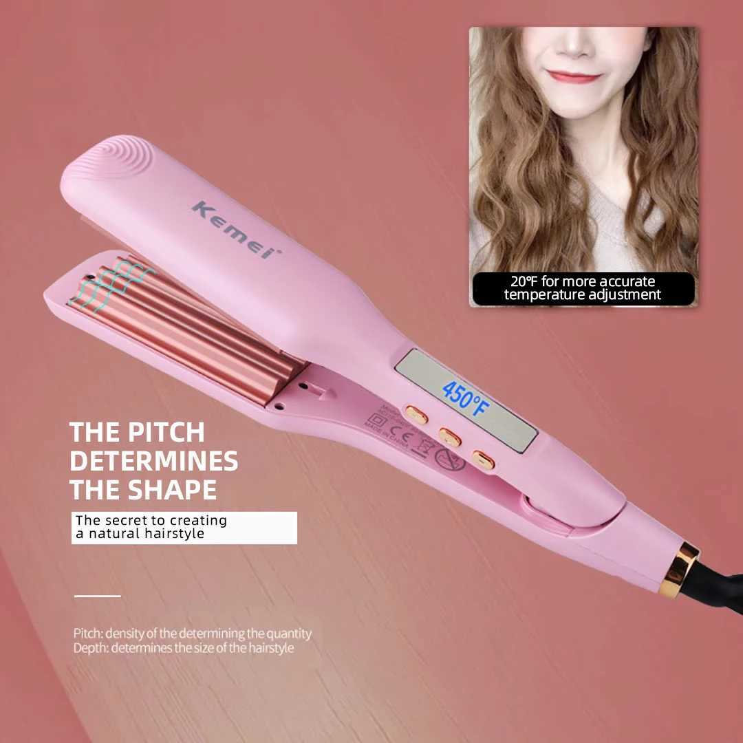 Kemei Original Curler Fluffy Splicing Flat Iron Curling Ripple Plate Pro Electric Curler suitable for all hair lengths W241231