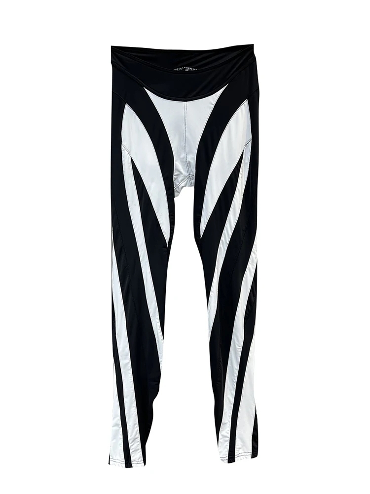Autumn Fashion Contrast Color Patchwork Design Pants For Women High Elastic Waist Leggings Female Casual New 11Xx5075