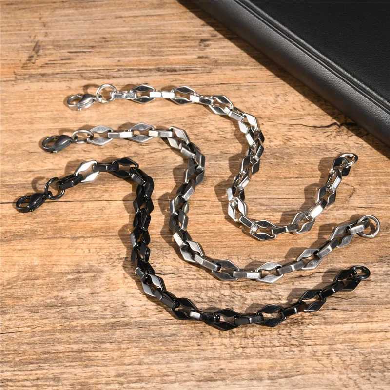 LETI stainless steel block handmade chain link bracelet mens diamond chain link wristband punk rock jewelry gift W241231