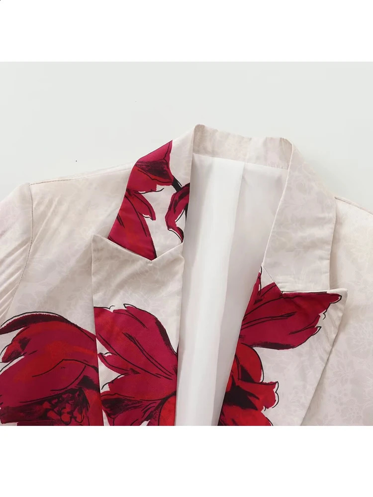 TRAF Elegant Print Blazer Suit and Wide Leg Pants Two 2 Piece Sets Outfits For Women 2024 Classic OL Work Street Outfit Tracksui 241228Z