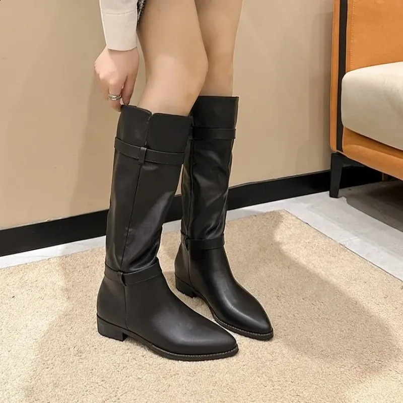 Knee High Boots for Women Autumn Winter English Style Pointy Head Platform Boots Ladies Shoes Woman 241231