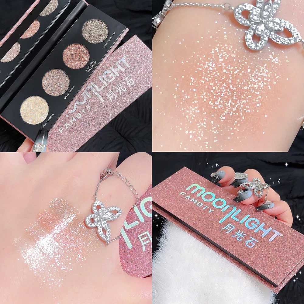 Diamond four color fluorescent palette Glitter shimmer eye shadow Silver moonlight brightness Lying silk face body makeup W241230