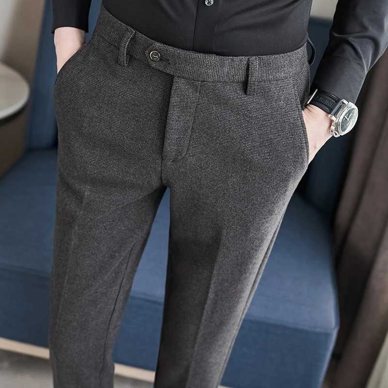 Autumn winter wool fabric thick suit pants high-quality mens clothing business ultra-thin mens clothing formal wear office social dress pants W241231