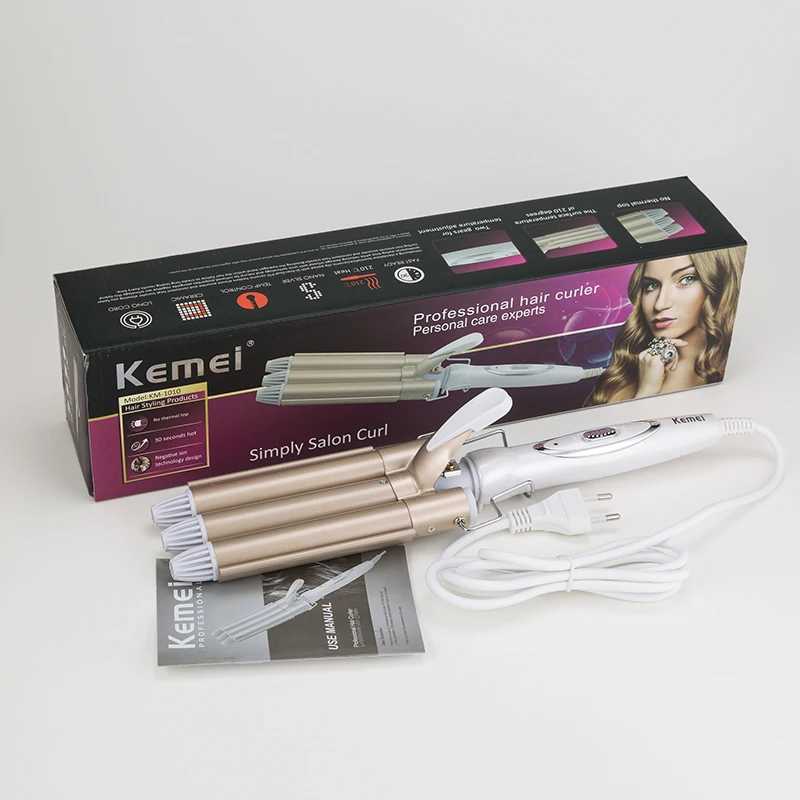 110-220 Kemei Ceramic Three Barrel Curler Professional Curler Iron Curler Styling Tool W241231