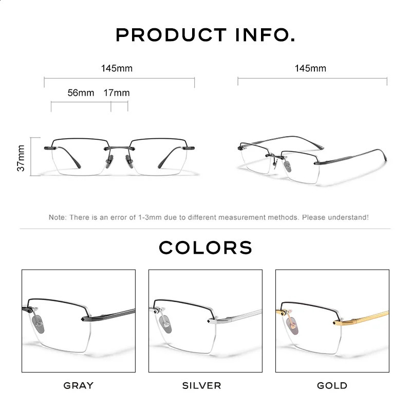 CAPONI Semi-Rimless Mens Glasses Frame Simple Business Pure Eyeglasses UV400 Spectacles J235115 241230
