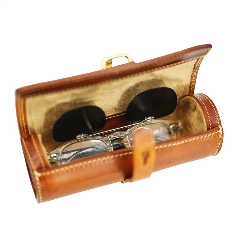 Big Leather Glasses Case Hademade Mens Sunglasses Storage Cases Brown Eyewear Sport Box Outside Case 241231
