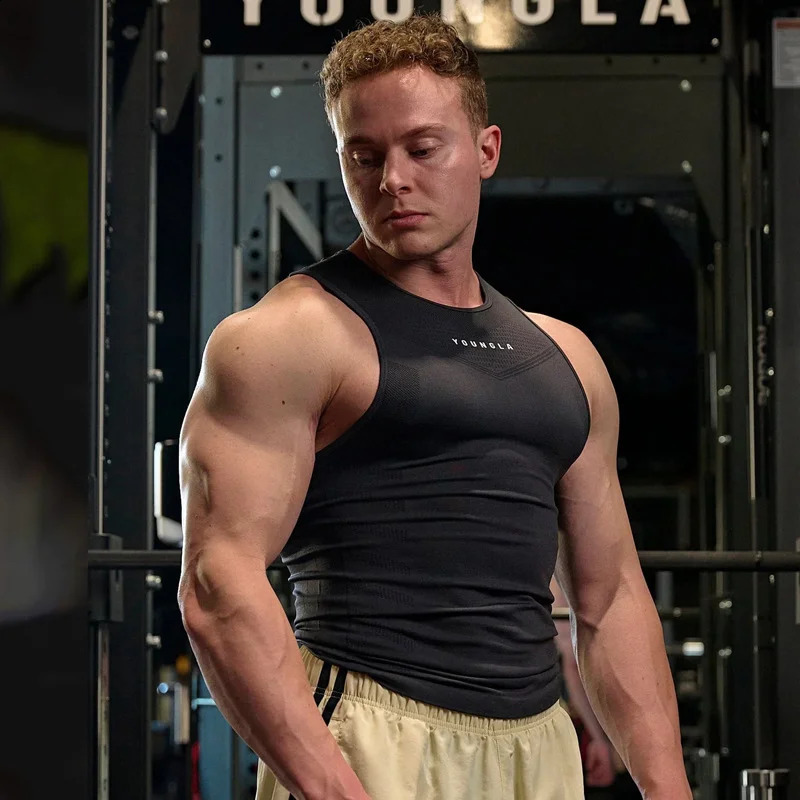 Mens Tank Top Sports Fitness Sleeveless T-Shirt Summer Cotton Crew Neck Quick Dry Breathable Elastic Vest Training Clothing 241230
