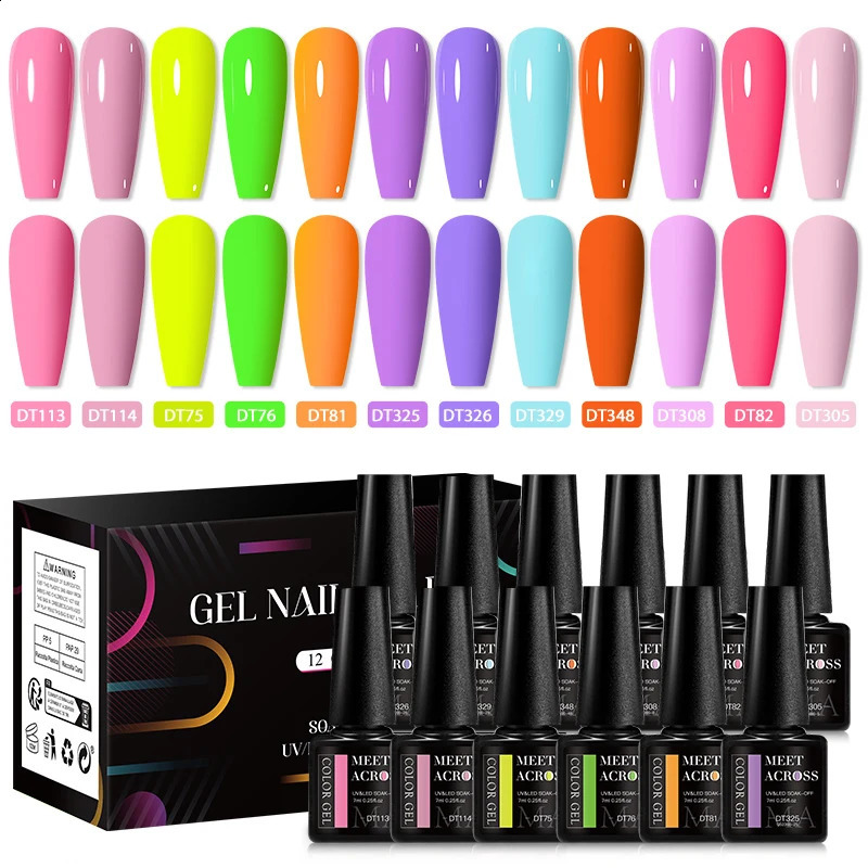 MEET ACROSS 12Pcs/Set Coffee Color Gel Nail Polish Set Grey Brown Nail Art Soak Off UV LED Gel Polish Kit for Nails Manicure DIY 241230