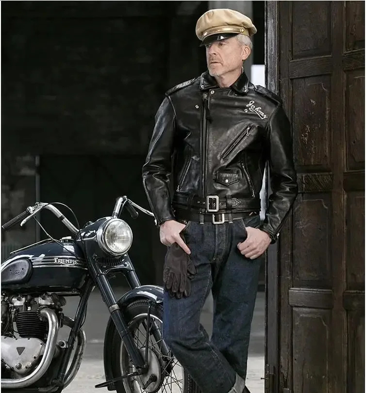 .Classic YRFree 613 motor rider style genuine jacket.Men quality tanned goatskin coat.Cool Horse leather cloth 241230