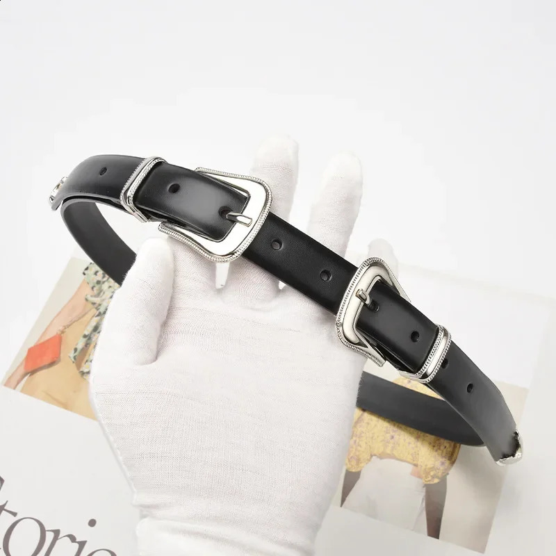 Fashion Trend Womens Cowhide Belt Simple Versatile Coat Accessories Girdle Retro Goth Double Pin Buckle Waistband 241226