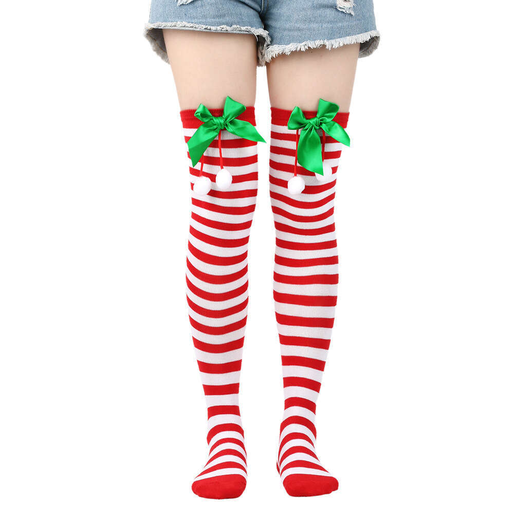Cross Border Stockings With European And American Bows, Woolen Balls, Knee High Socks, Cosplay, Holiday Party Costumes, Accessories, Christmas Socks