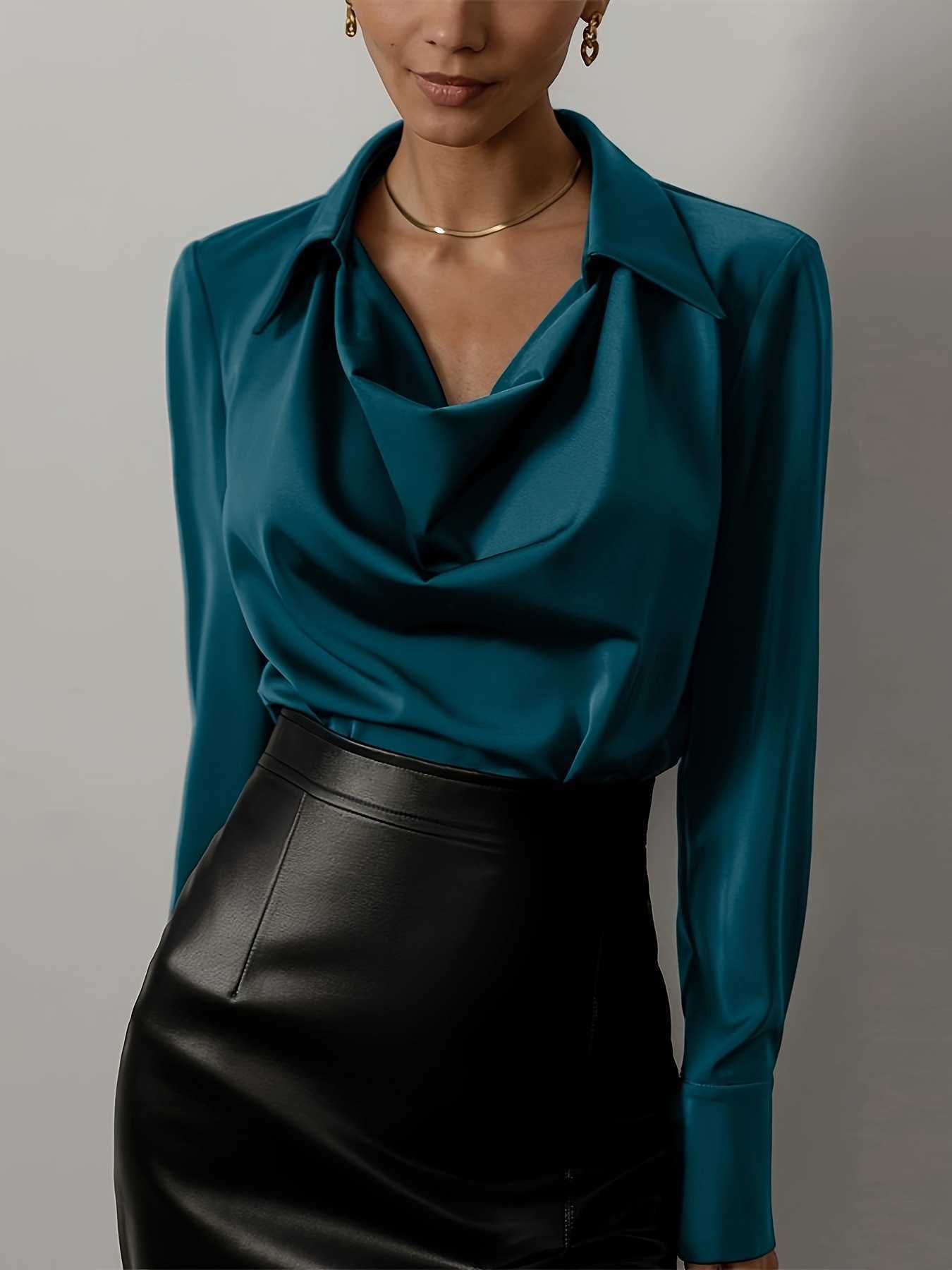 2024 Solid Color Simple Swing Neck Womens Top Shirt
