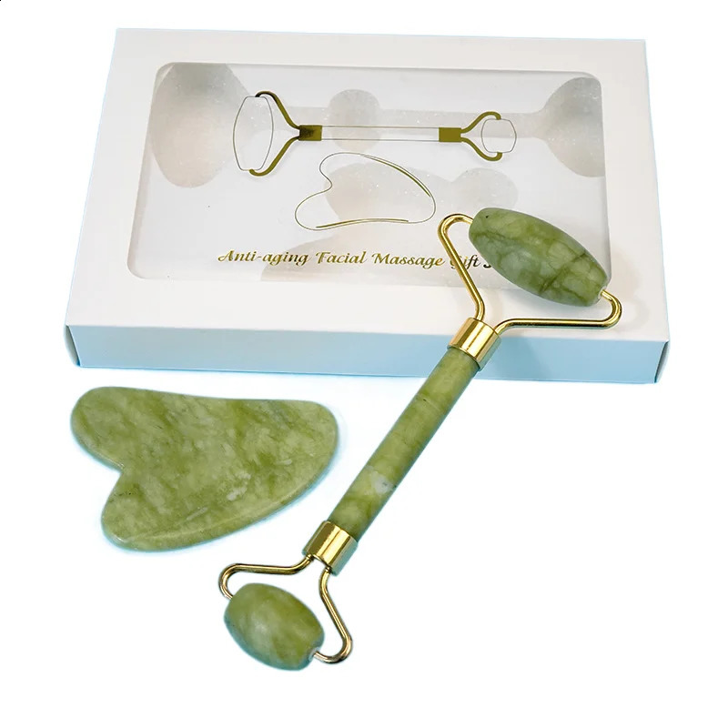 Natural Jade Stone Gouache Scraper Face Roller Gua Sha Massager For Face Body Massage Set Beauty Relaxation Tool 241230