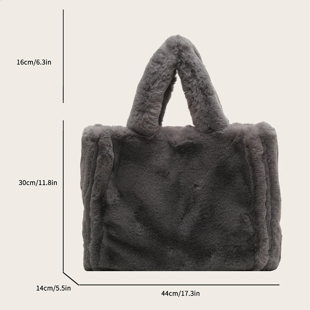 Winter Faux Fur The Tote Bag for Women Plush Shoulder Bag Soft Furry Tote Handbag Large Capacity Fluffy Wool Female Shopper Bags 241231