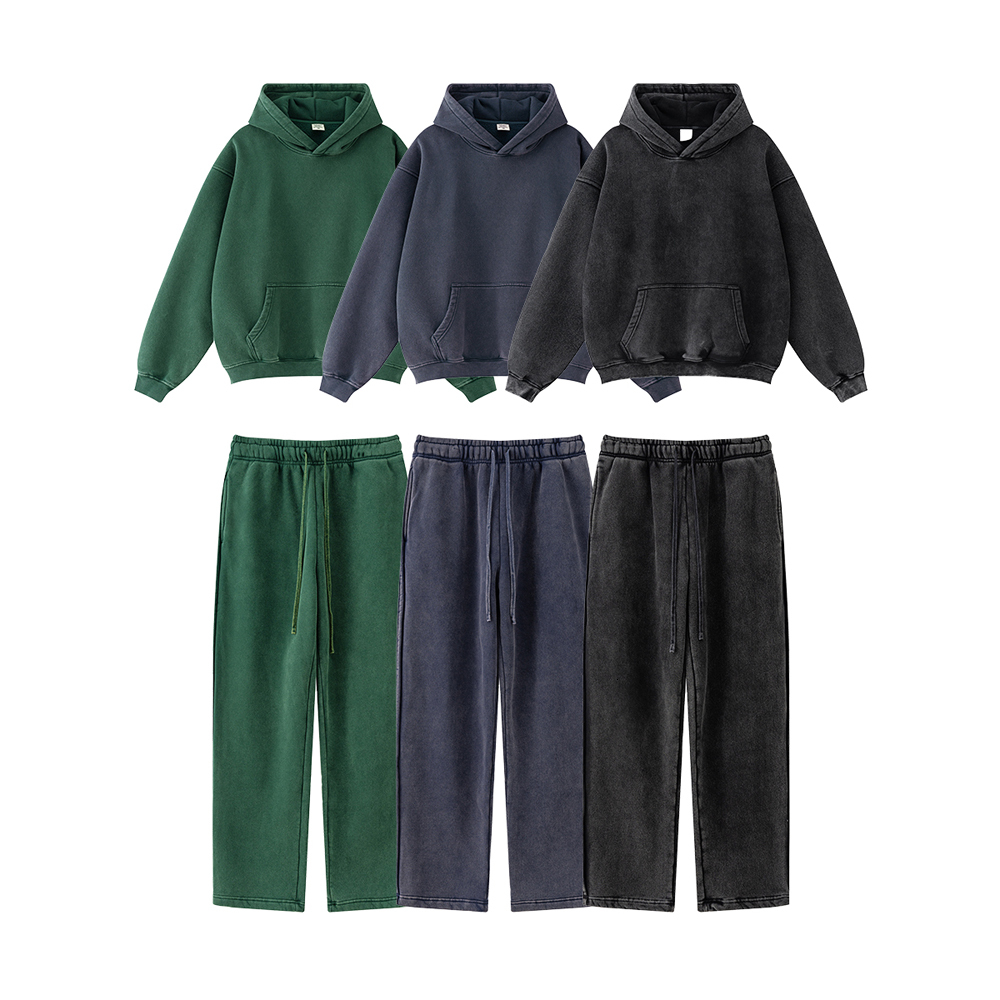 Vintage Washed Green Hoodie Fleece Men Women Hooded