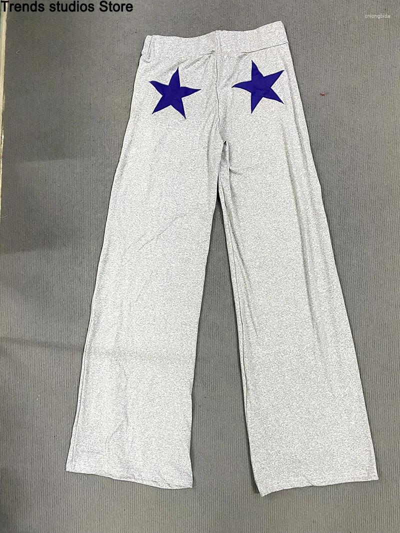 Womens Pants AII Season Embroidery Star High Elastic Sweatpants Sports Casual Bottom Y2K Clothes Baggy Straight Trousers Streetwear