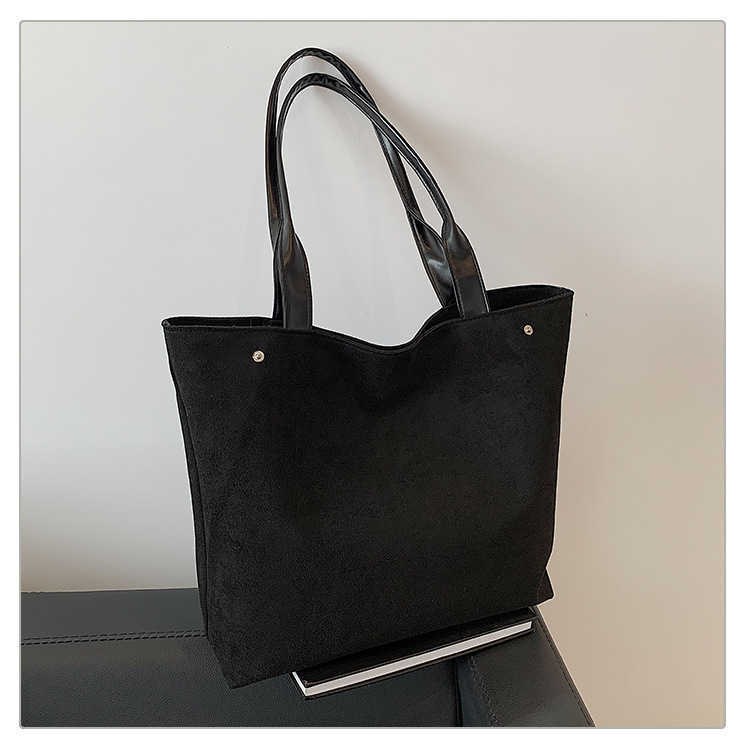 Winter new frosted suede solid color 2024 large capacity commuting simple casual fashion single shoulder tote bag for women 241231