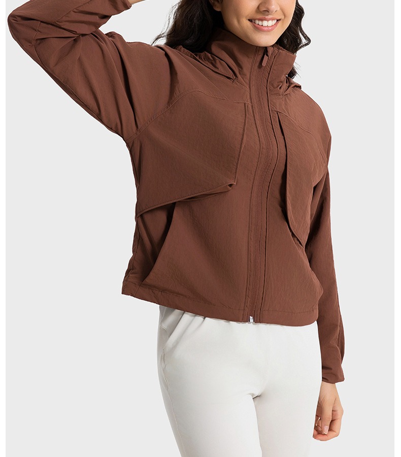 2025--New woven wind and rainproof versatile Hooded jacket Women's zipper breathable jacket