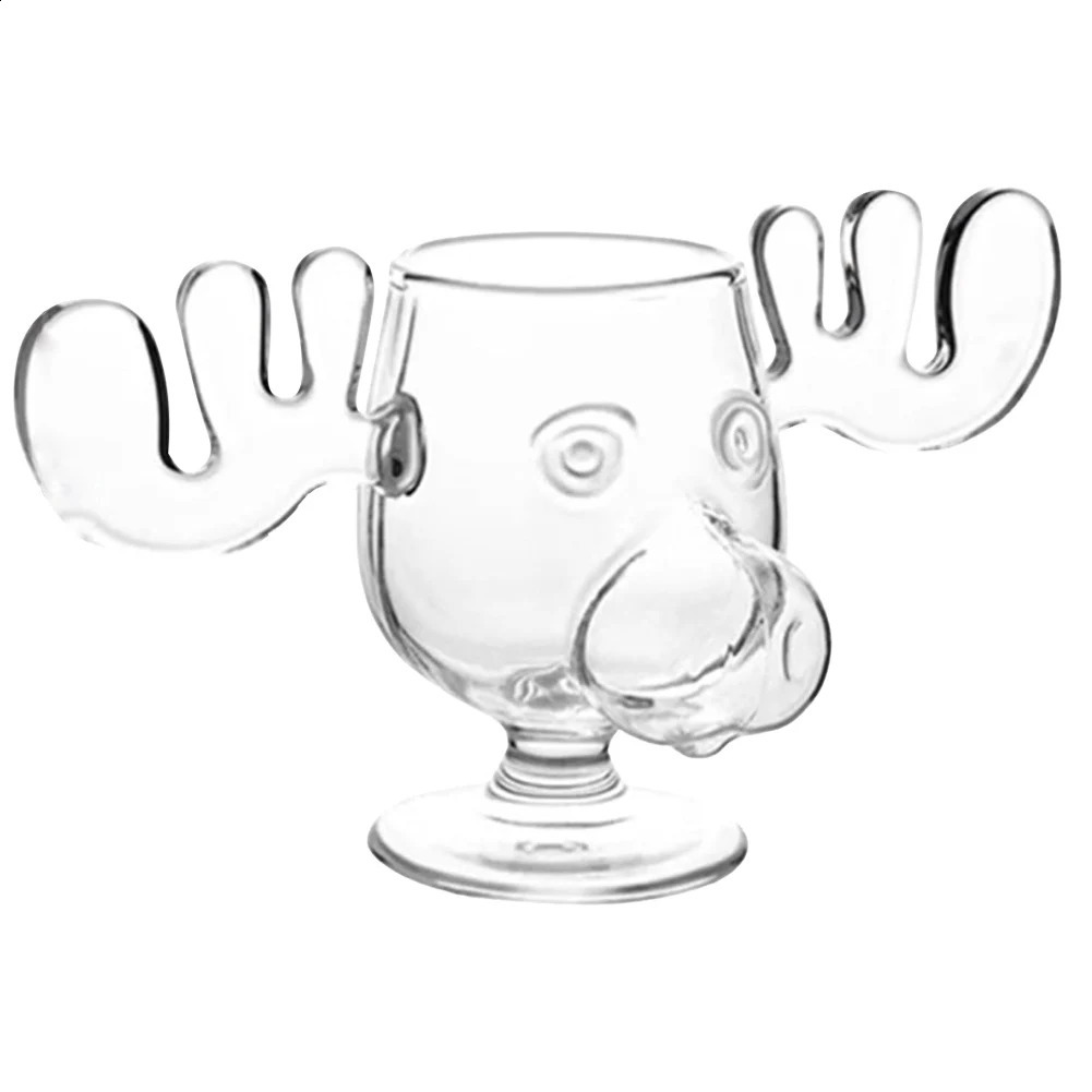 240ml 8oz Christmas Vacation Moose Mug Christmas Reindeer Head Creative Elk Glass Wine Beer Water Juice Milk Glass 241231