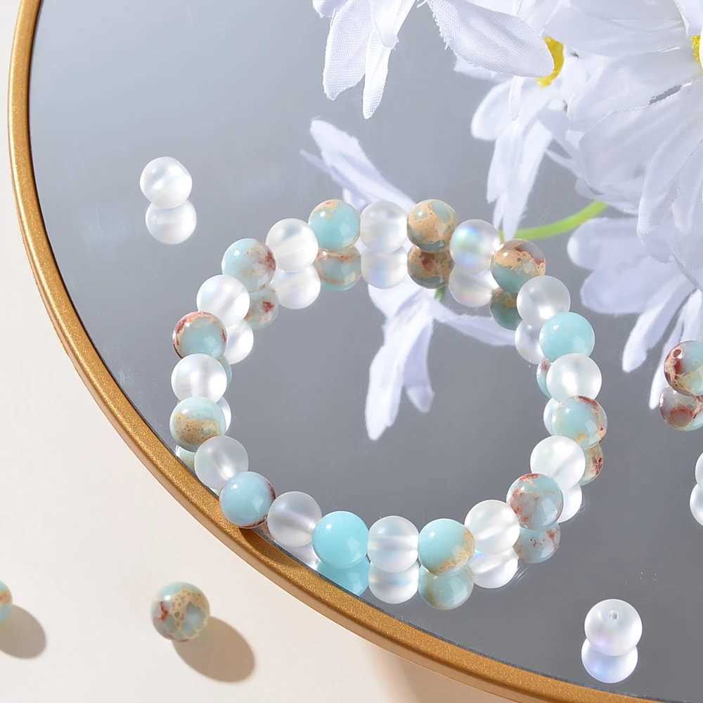 1 Aura Quartz and Ocean Charm Bead Bracelet - Neutral Style - Biomimetic Crystal Jewelry - Bringing Richness - Prosperity W241231