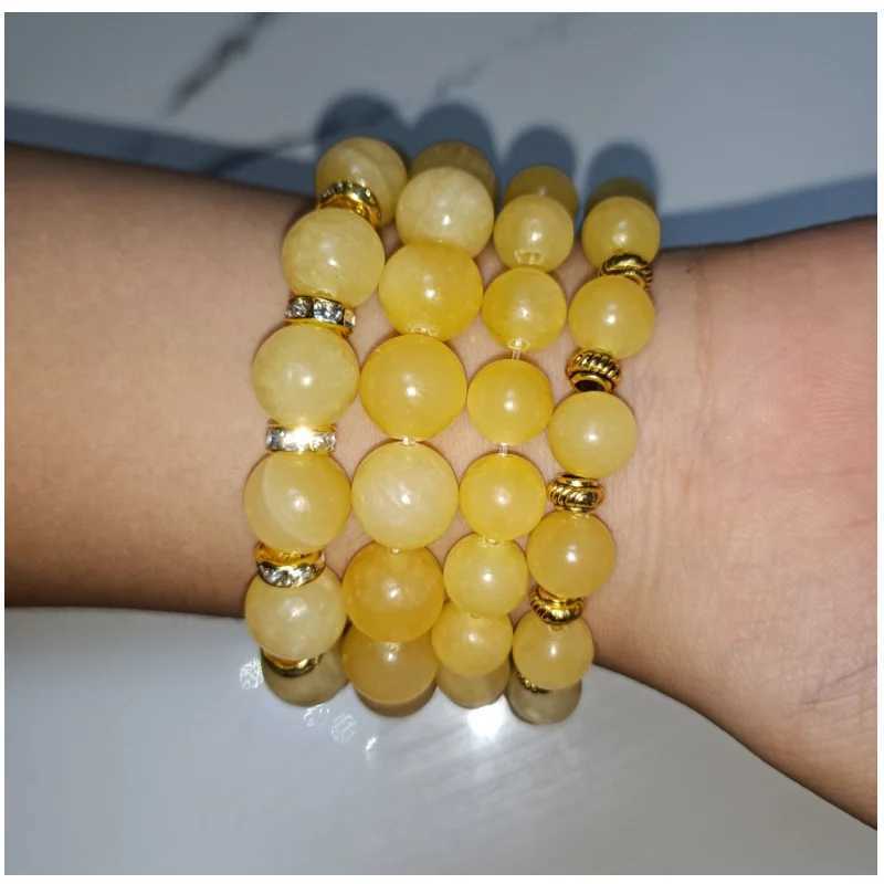 Natural Yellow Jade Bracelet Shining Beadstone Stud Bead Bracelet Hengtai Fashion Jewelry Party Gift W241231