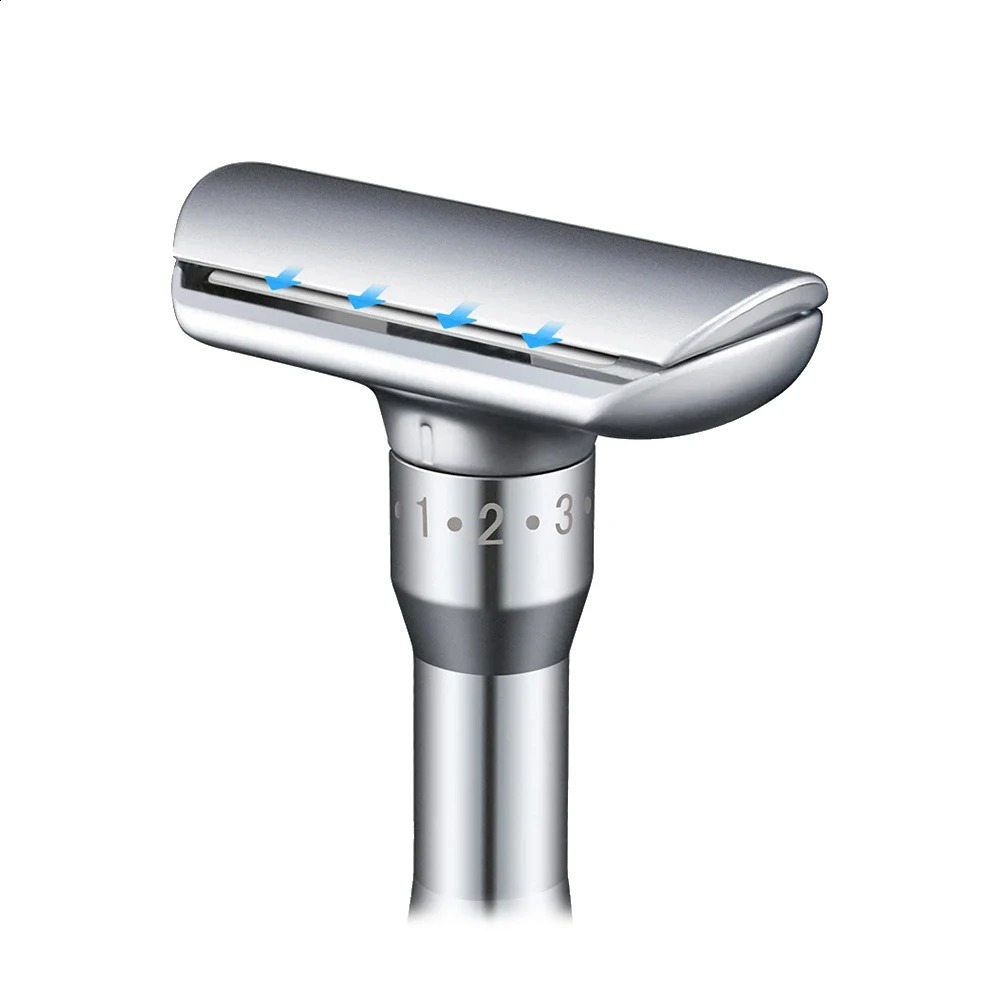 Whityle 1-8 Sharpness Adjustable Double Edge Manual Safety Razor With Holder Zinc Alloy Shaver Base For Men Shaving With 5 Blade 241230