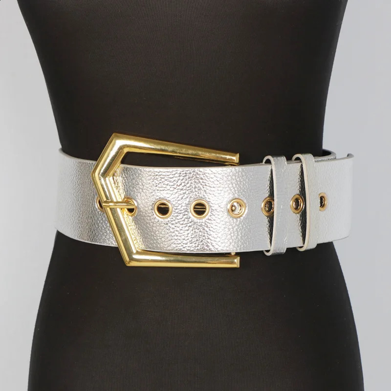 female irregular metal buckle PU leather lychee pattern decoration with woolen wool overcoat waistband seal belt 241226
