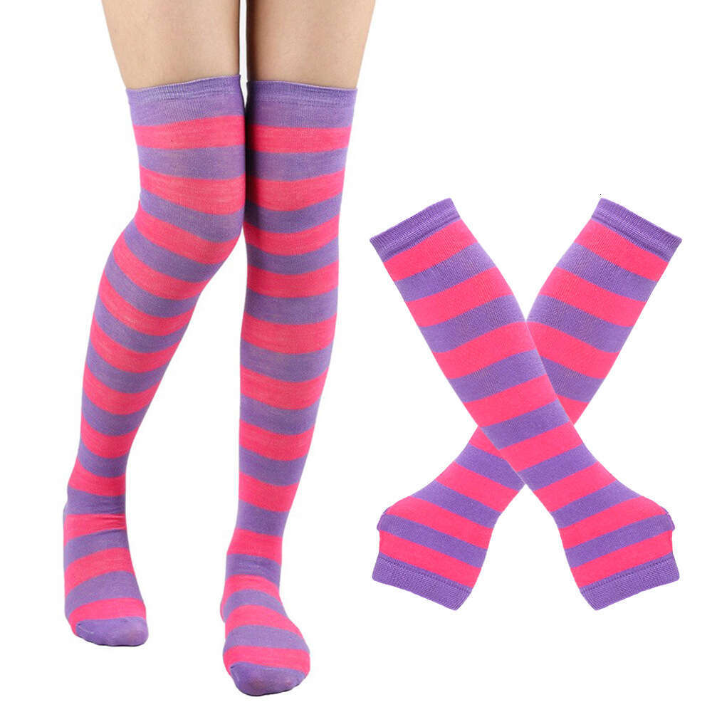 Striped Gloves, Knee High Long Socks, Halloween Cosplay Party Costume Set