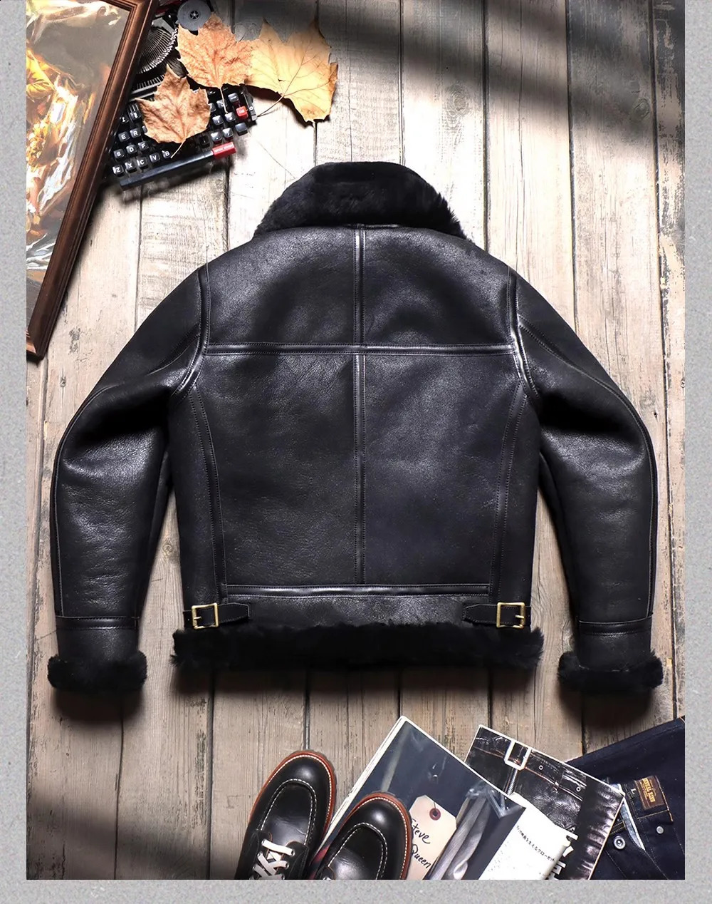 CC Shop. men thick fur jacket.Classic B3 Bomber winter warm wool coat.100% genuine leather natural shearling cloth 241230