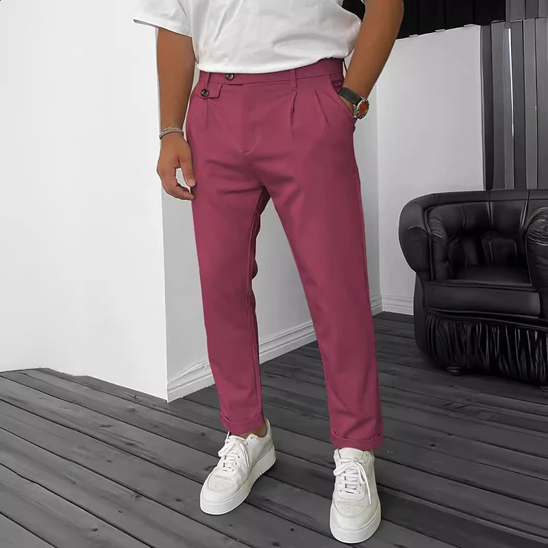 Fashion Buttoned n Pencil Pants Mens Spring Summer Casual Solid Color Straight Trousers For Men Vintage Pleated 241230Z