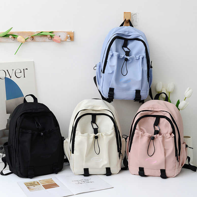 Korean version 2024 new nylon backpack for female college students, middle and high school students, large capacity solid color backpack, backpack 241