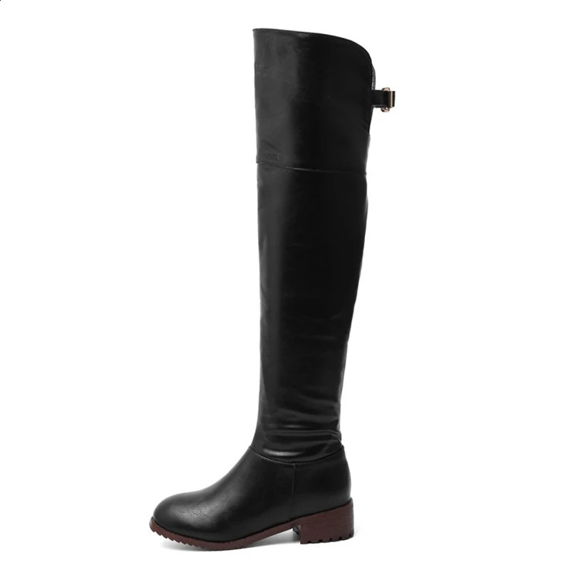 REAVE CAT Women leather boots Over The Knee Boots heels long boots black Lady shoes high quality 241231