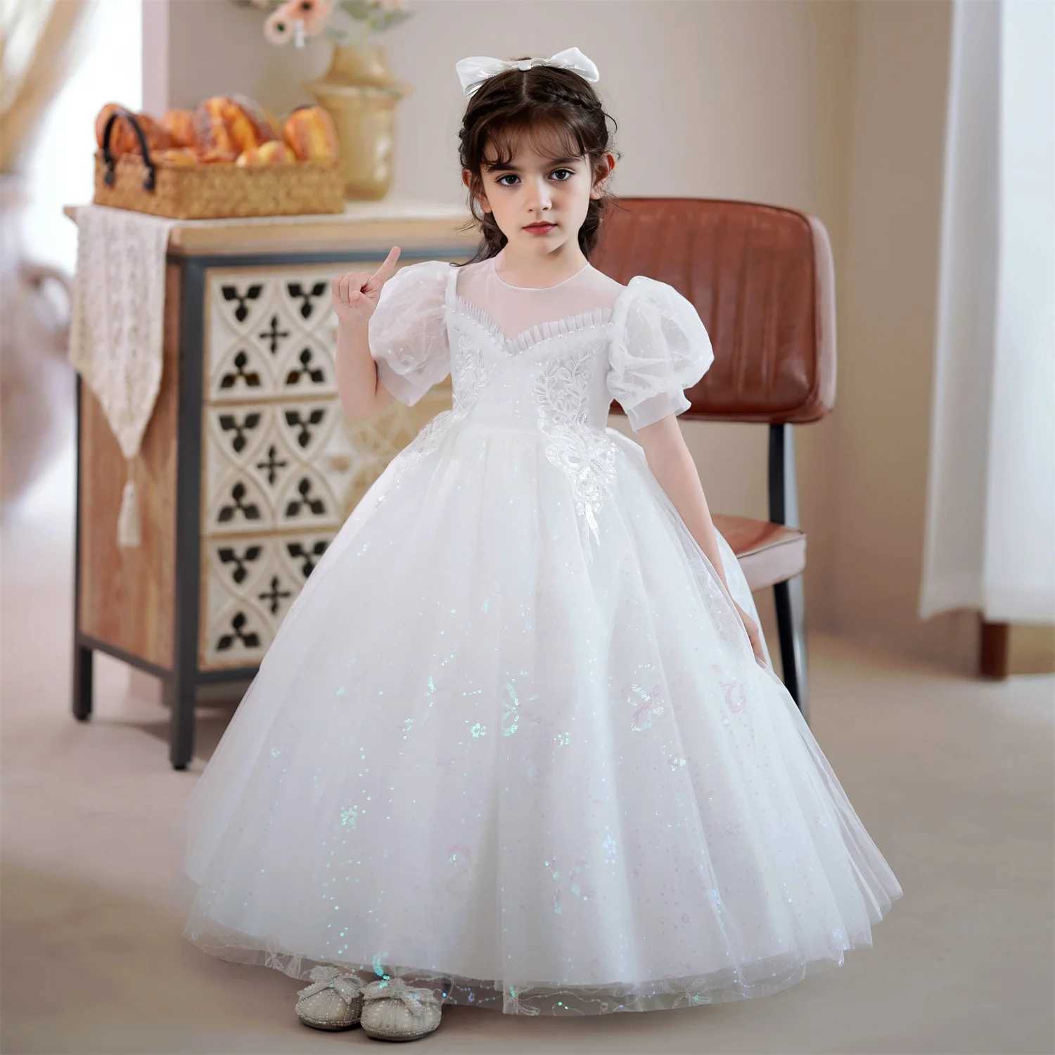 3-10 Year Childrens Long Dress Piano Dress Girls Evening Dress Par Princess Dress Girls Wedding Birthday Dress W241231