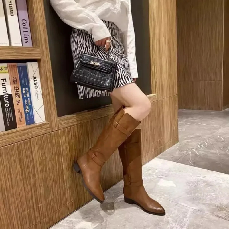 Knee High Boots for Women Autumn Winter English Style Pointy Head Platform Boots Ladies Shoes Woman 241231