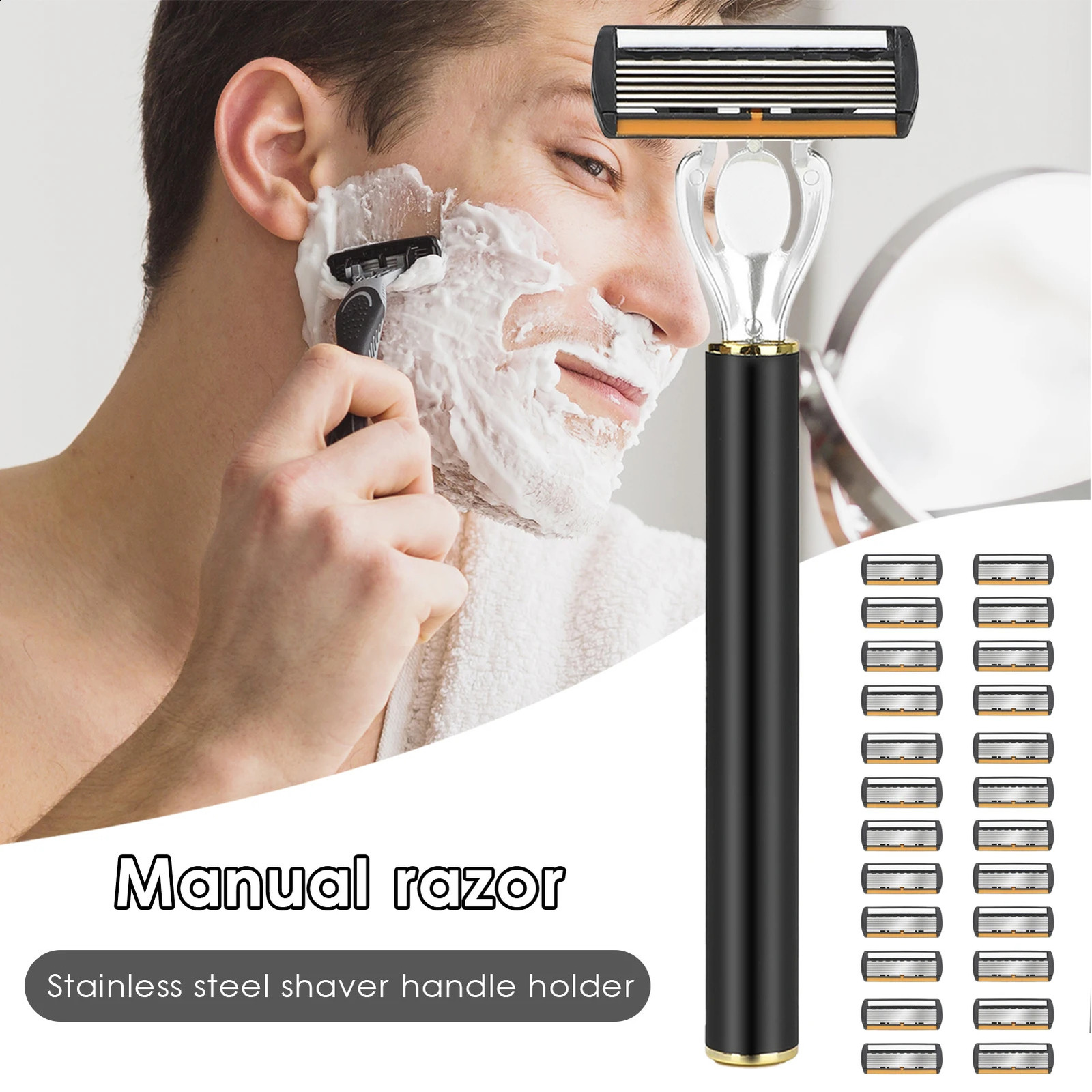 Mens Manual Shave Razors Long Handle Double Layer Safety Razor for Bathing el Travel Home 241230