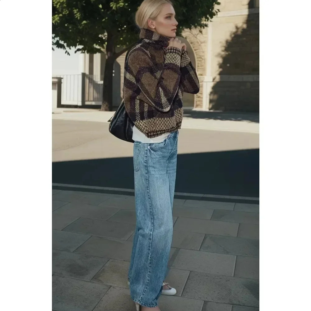 2024 Spring and Autumn Womens Temperament Fashion Casual Versatile Zipper Pocket Lapel Plaid Printed Jacket Blouse 241230