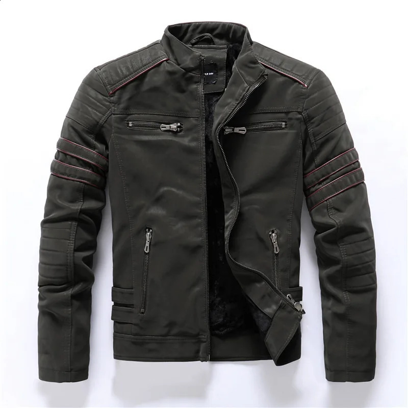 2024 Mens Leather Washed Jacket Motorcycle Plus Fleece Splicing European and American Coat 241230