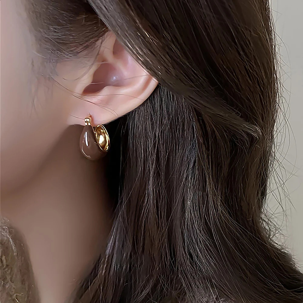 Women Korean Brown U-shaped Hoop Earrings Vintage Simple Tortoiseshell Color Dripping Oil Tiny Ear Studs Daily Exquisite Jewelry 241230