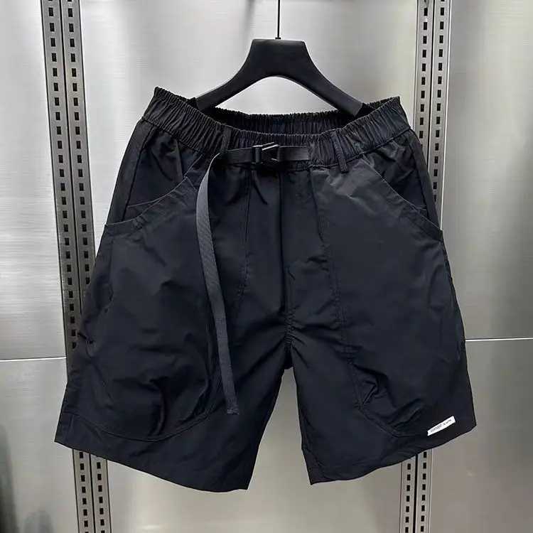 2024 mens large pocket waist belt work shorts summer thin new loose straight half pants W241231