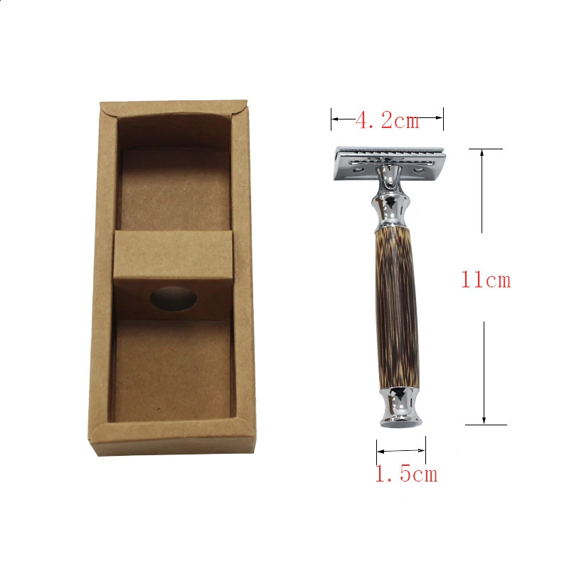 1pcs Wet Shaving Safety Blade Razor Shaver Wooden Handle Barber Mens Manual Beard Hair Care Tool With 5 Blades 241230