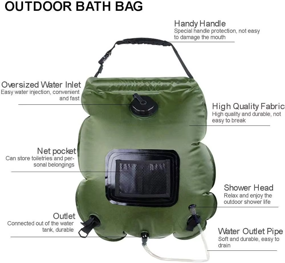 20L Solar Heated Camping Shower Bag Outdoor Hiking Utility Water Storage