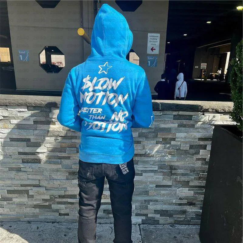 Star Letter Print Hoodie Men Retro Zip Up Long Sleeve Loose Jacket Coats Harajuku Casual Gothic Hooded Sweatshirt Y2K Streetwear 241230