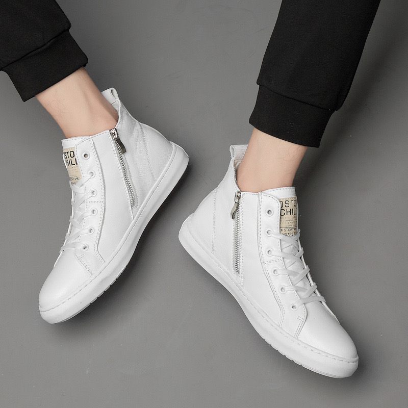 quality New High brand genuine leather simple white winter fashionable cotton men's outdoor hiking high top shoes ffcb