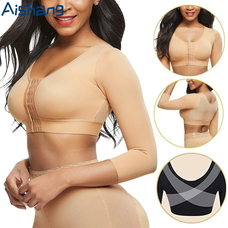 Women Long Sleeves Arm Shaper Underwear Front Entry Wireless Push Up Sports Bra Body Shapers Corset Corrector Plus Size S-5XL 241231