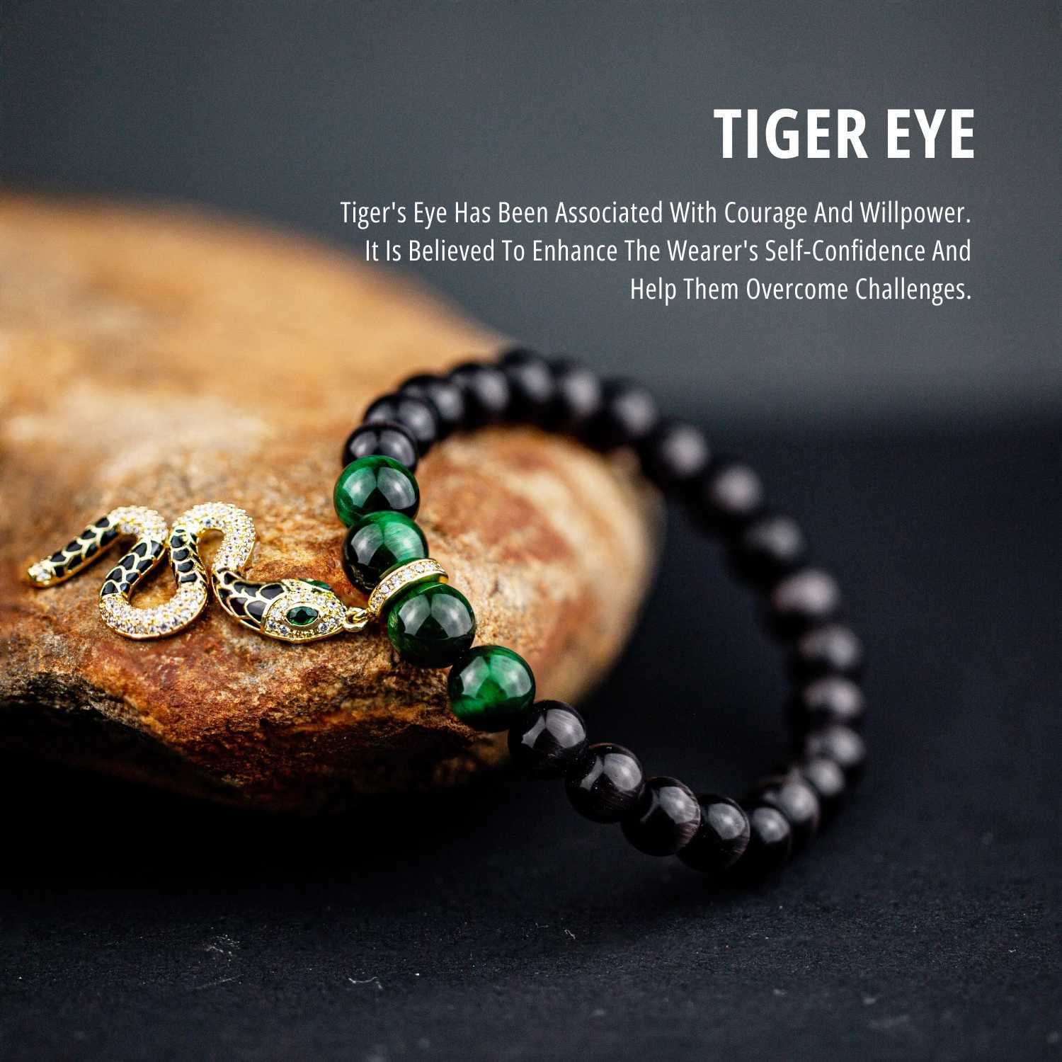 Natural Stone Tiger Eye Bracelet Snake Pendant Versatile Design Vacation Accries Best Friend Gift for Men and Women W241231