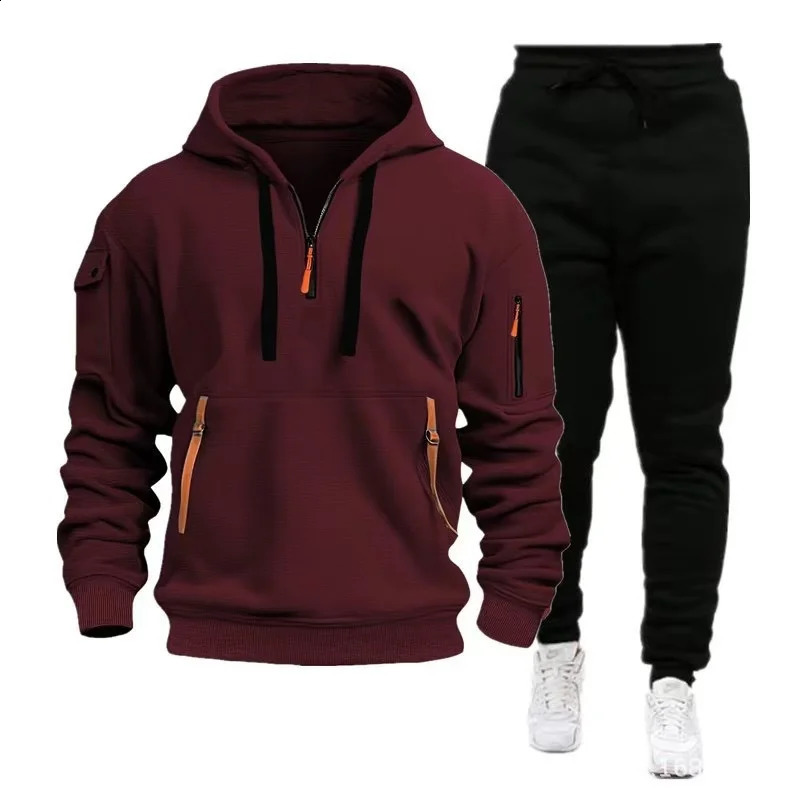 2024 Mens Fashion Casual Zipper Tracksuits Outdoor Fitness Jogging Hooded Sets Sports Hoodie Pants Suit Clothing 241224